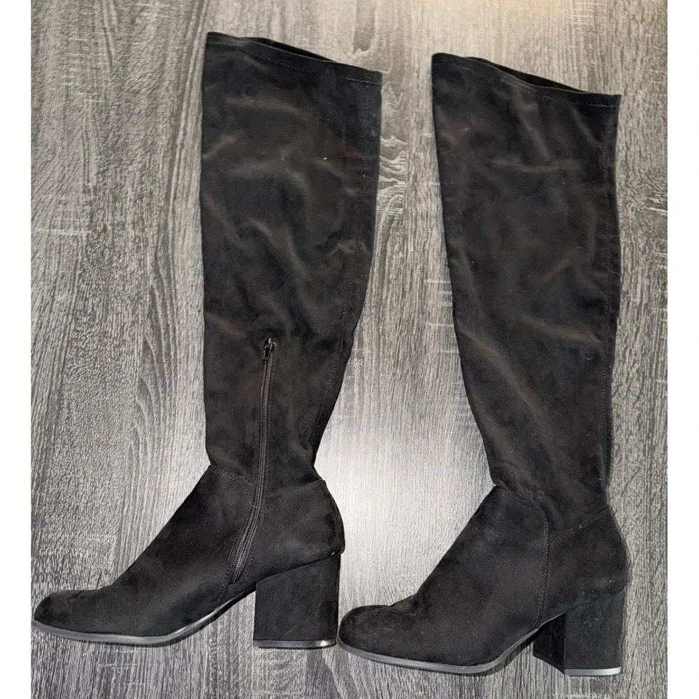 Christian Siriano‎ Black Faux Suede Over The Knee Block Heel Boots Womens Size 9